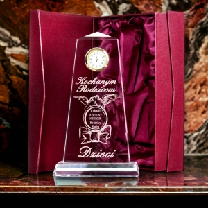 Personalizowana Statuetka Kryształowa z Zegarkiem - Prezent na rocznicę ślubu jubileusz 5 15 25 35 45 55 65 lat dla rodziców dziadków tesciów  0223W11e.jpg