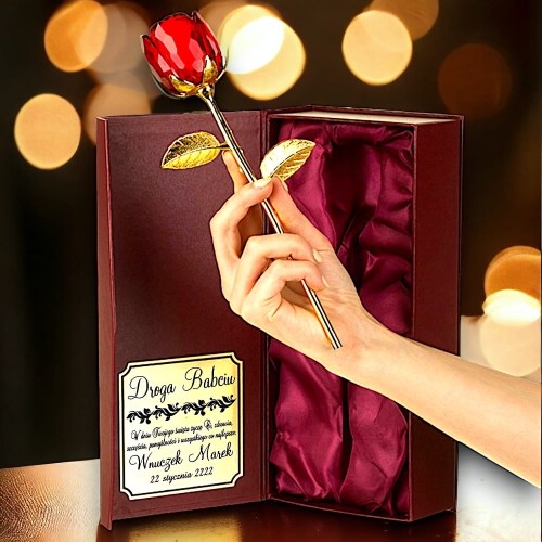 Kryształowa Róża z Metalową Łodygą i Grawerowanym Etui - Luksusowy Prezent na Dzień Babci 
