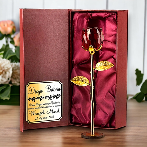 Piękny prezent na dzień Babci i Dziadka - kryształowa róża z personalizowaną dedykacją - prezent od wnuczka wnuczki wnuków