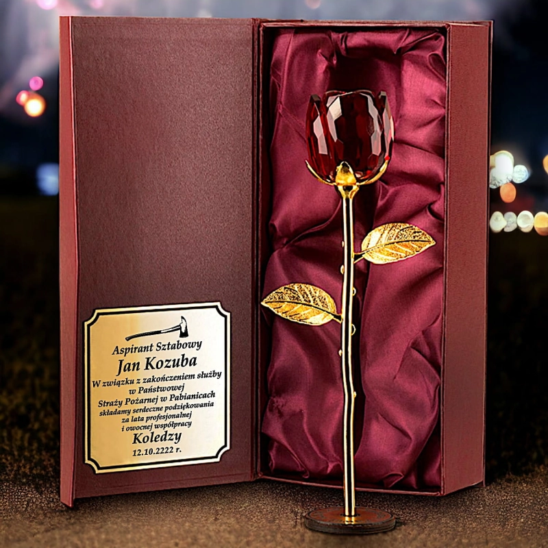 Prezent dla strażaka druha na awans odejście z pracy emeryturę - kryształowa róża z grawerem personalizowanym 0268W49c.jpg