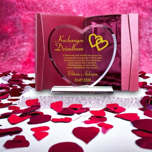 Grawerowane serce szklane dla Dzień Dziadka Babci lub jako podziękowanie dla Dziadków na wesele prezent 