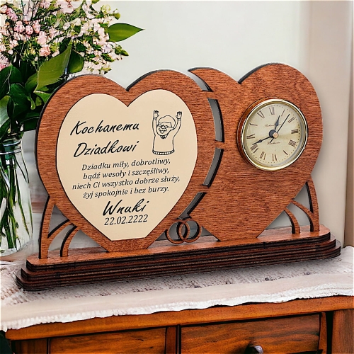 Prezent na dzień Dziadka dla Dziadków - personalizowana statuetka z zegarkiem drobny upominek od Wnuków 