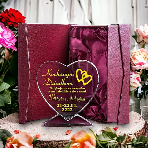 Podziękowanie dla Dziadków - prezent na dzień Dziadka Babci - upominek serce grawerowane z Twoją dedykacją