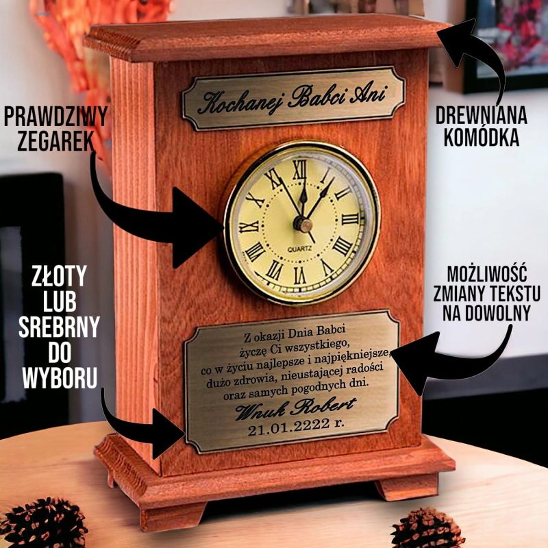 Grawerowana komódka prezent na Dzień Babci Zegar na baterie upominek dla dziadków 0154W31d.jpg