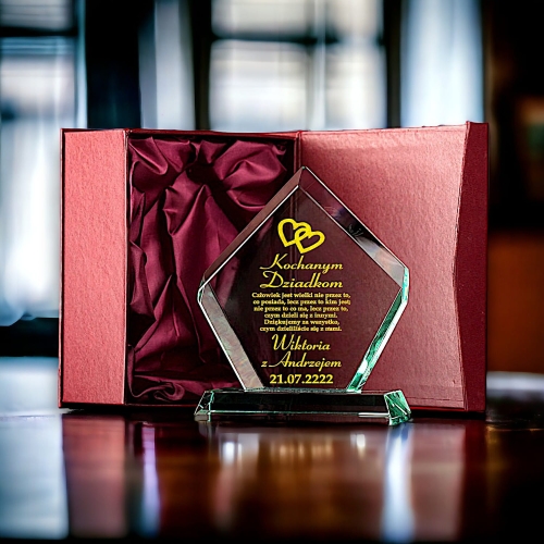 Szklana statuetka podziękowanie dla Babci Dziadka Dziadków Rodziców Wesele Ślub Dzień Babci Dziadka - Etui w cenie