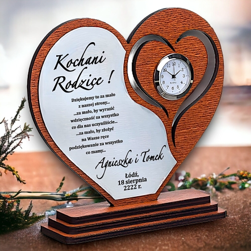 Piękna statuetka w kształcie serca prezent na podziękowania dla rodziców ślubu wesele zegar zdjęcie w cenie - wysoka jakość
