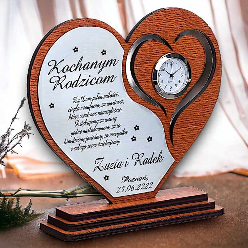 Statuetka w kształcie serca zegar zdjęcie - podziękowanie Ślub Wesele Rocznica - własny grawer w cenie 0184AW06b.jpg
