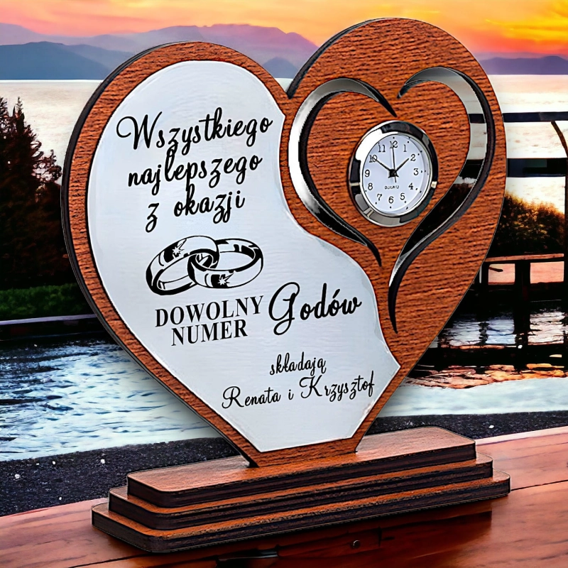 Piękna statuetka serce Rocznica Ślubu wysoka jakość - Srebrne Złote Diamentowe Gody - zegar zdjęcie Indywidualny grawer 0184AW09b.jpg