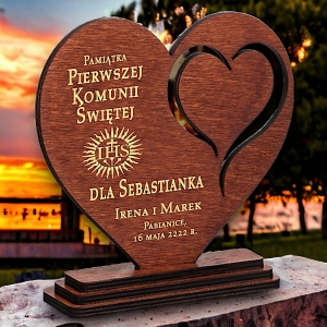 Piękna Pamiątka na Komunie - statuetka serce - prezent dla Chrześniaka Chrześnicy - dowolny grawer zdjęcie zegar 0184CW11b.jpg