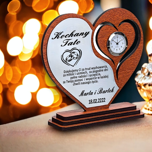 Śliczne podziękowanie na Ślub Wesele dla Taty Mamy Rodziców Świadków - Serce z zegarem zdjęciem dowolny grawer
