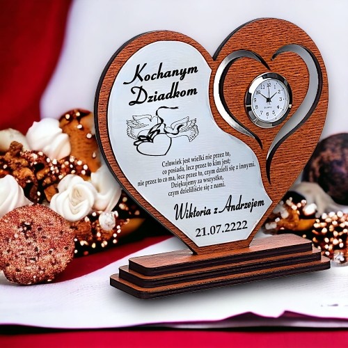 Prezent Upominek Podziękowanie dla Dziadków Babci Dziadka - Ślub Wesele Dzień Babci Dziadka - serce dowolny grawer 