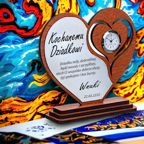 Statuetka Serce piękny prezent na Dzień Dziadka Babci - Rocznica Ślubu podziękowanie - zegar dowolny grawer
