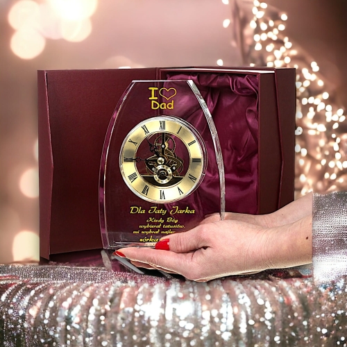 Podziękowanie dla Taty Prezent na Ślub Wesele Urodziny Dzień Ojca - Gruby Kryształ 4 cm z prawdziwym metalowym zegarem
