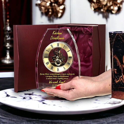 Luksusowy Prezent dla Dziadków na Rocznicę Ślubu Dzień Babci i Dziadka - gruby 4cm kryształ z zegarem