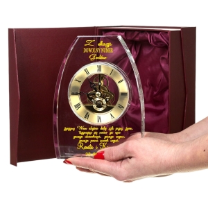 BARDZO GRUBY KRYSZTAŁOWY ZEGAR  - Piękny Prezent na JUBILEUSZ GODY Rocznica Ślubu - Dowolny Grawer Eleganckie ETUI - SREBRNE ZŁOTE DIAMENTOWE GODY 10 25 40 50 0279W18a.jpg