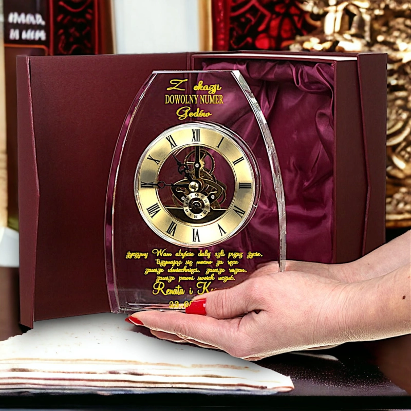 BARDZO GRUBY KRYSZTAŁOWY ZEGAR  - Piękny Prezent na JUBILEUSZ GODY Rocznica Ślubu - Dowolny Grawer Eleganckie ETUI - SREBRNE ZŁOTE DIAMENTOWE GODY 10 25 40 50 0279W18b.jpg