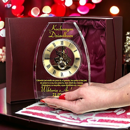 Podziękowanie dla Dziadków Babci Dziadka z okazji dnia Babci Dziadka ŚLUB WESELE ROCZNICA ŚLUBU - dowolny grawer - Piękny Zegar w KRYSZTALE