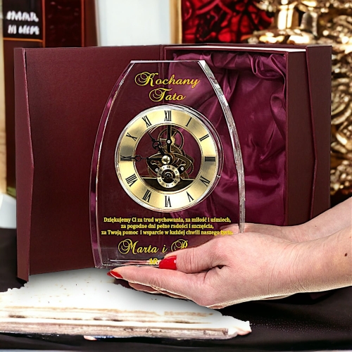 Podziękowanie dla Taty Tatusia Ojca na Wesele Prezent na 40 50 60 70 80 90 100 urodziny - grawerowany Zegar z grubego kryształu + etui  Dzień Ojca