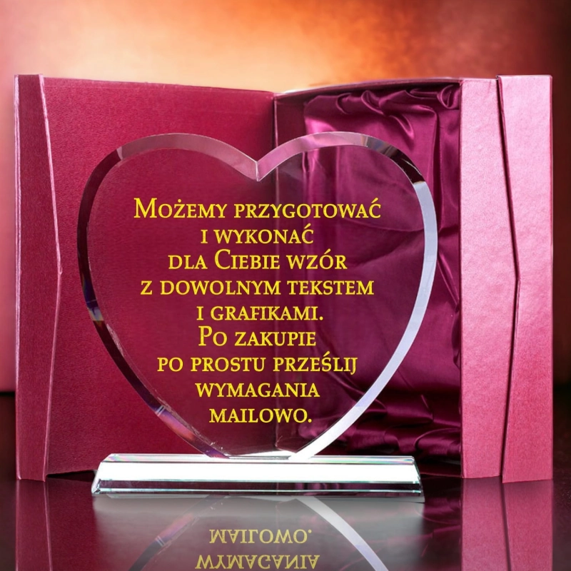 Grawerowane Serce ze Szkła - Ekskluzywny Prezent  na dowolną okazję z dowolnym grawerem dla Twoich bliskich czy firmy.