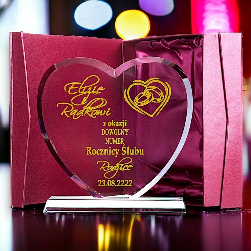 Statuetka Serce ze Szkła - Piękny Prezent na Rocznicę Ślubu dla Rodziców Dziadków Znajomych - dowolny numer 10 20 30 40 50 55 60