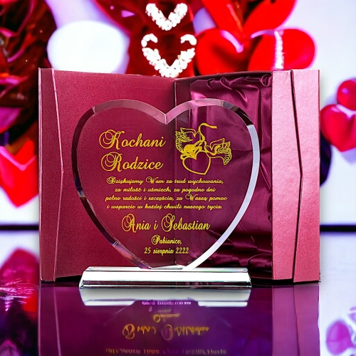 Grawerowana Statuetka Serce - Podziękowanie na Ślub Wesele Rocznica dla Kochanych Rodziców - Dowolny Grawer i Etui w cenie