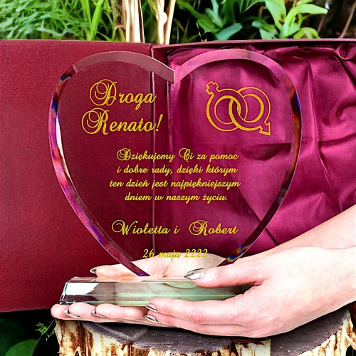 Piękne podziękowanie w kształcie serca - prezent na Ślub Wesele dla Rodziców Świadków Chrzestnych - Twoje dowolne życzenia