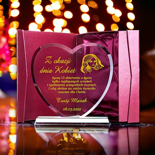 Piękne Ogromne Szklane Serce 20 cm - Prezent dla Ukochanej Żony Dziewczyny Przyjaciółki - Dzień Kobiet Walentynki - Twoje dowolne życzenia w cenie