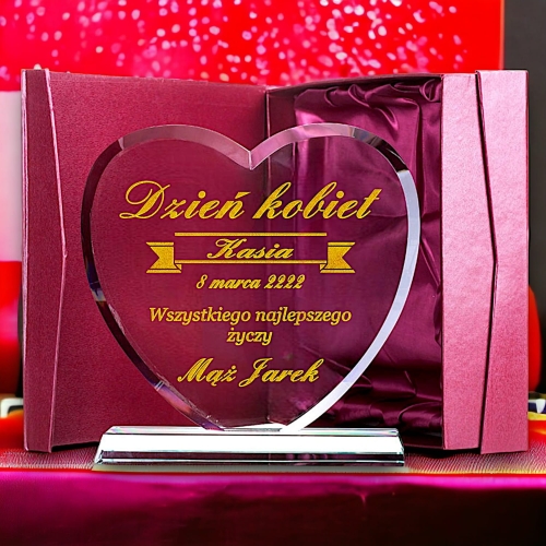 Piękne Serce ze Szkła - Dzień Kobiet Dzień Matki - Podziękowanie Prezent Upominek - Dowolne życzenia Etui w cenie