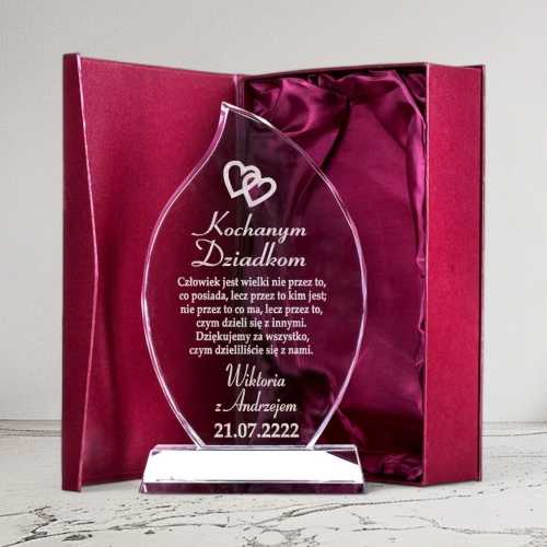 Podziękowania dla Dziadków - prezent na dzień Dziadka Babci - Kryształ 26 cm duży upominek z etui prezentowym