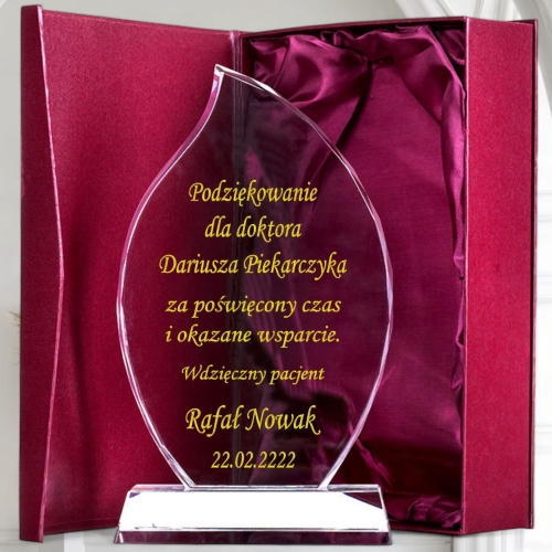 Podziękowanie dla Lekarza Chirurga Doktora Zespołu Operacyjnego za uratowanie życia udany zabieg - 26 cm kryształ z Twoją dedykacją