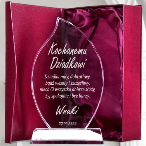 Prezent na Dzień Dziadka dla ukochanej osoby - 26 cm Kryształ z Twoją dedykacją i złoceniem