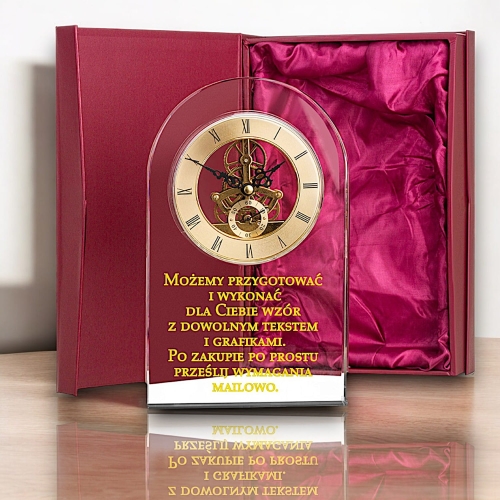 Piękny kryształowy zegar statuetka trofeum statuetka na każdą okazję grubości aż 4 cm. Dowolny grawer w cenie oraz piękne sztywne etui prezentowe. Może służyć jako ekskluzywny upominek biznesowy. Dostępny tylko w Dekoprint.pl 0329W00c.jpg