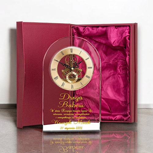 Prezent na Dzień Babci Podziękowanie na Ślub Wesele Urodziny - 4 cm kryształowa statuetka z ogromnym zegarem dla starszej osoby bliskiej od wnuków wnuczki wnuczka