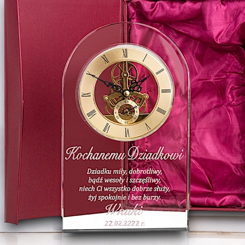 Jaki prezent upominek na Dzień Dziadka? Duży i ciężki zegar kryształowy z Twoją dedykacją i etui prezentowym Podziękowanie Podarunek Urodziny