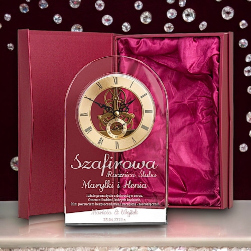 Kryształowy 25 cm ZEGAR z grubego na 4 cm KRYSZTAŁU jako prezent na rocznicę ślubu jubileusz 5 10 15 20 25 30 35 40 45 50 55 60 gody upominek zegarek luksusowy