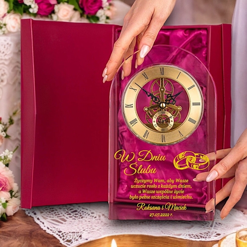 Prezent dla Młodej Pary Nowożeńców z okazji Ślubu na Nową Drogę Życia - WIECZNA PAMIĄTKA kryształowy zegar - luksusowy i niespotykany prezent od Bliskich