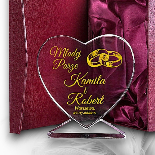 Piękne nieduże serce prezent na ślub dla Pary Młodej grawerowany upominek dla Nowożeńców