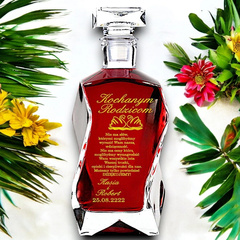 Elegancka karafka butelka z grawerem na Whiskey Whisky Likier Alkohol - Podziękowania dla Rodziców na Ślub Wesele 0144W02b.jpg