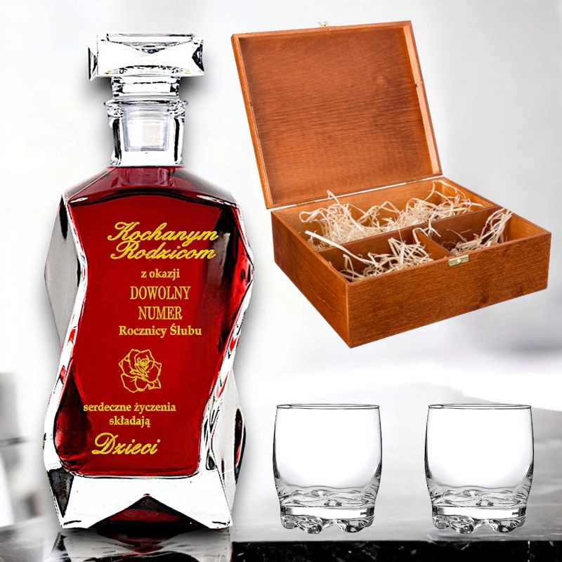 Piękna Karafka na Whiskey Whisky Alkohol - prezent upominek na 5 15 25 35 45 55 65 Rocznicę Ślubu Złotą Srebrną Brązową Platynową Diamentową Rubinową Porcelanową 0144W11c.jpg