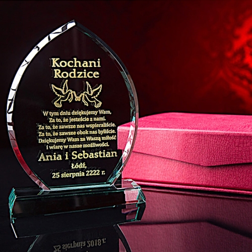 Szklana statuetka Płomień z etui podziękowania dla rodziców prezent na 1-99 urodziny chrzest rocznicę ślubu jubileusz etui w cenie