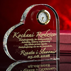 Kryształowa statuetka SERCE z zegarkiem oraz etui + złocenie podziękowania dla rodziców prezent na jubileusz 18 20 25 30 35 40 45 50 55 60 65 70 75 80 urodziny walentynki 0244a.jpg
