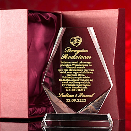 Grawerowany kryształ Obelisk podziękowanie prezent upominek biznesowy dla szefa pracownika odejście na emeryturę partnera biznesowego