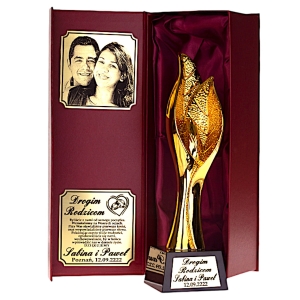 Złoty Liść Statuetka Trofeum Sportowe Elegancki Prezent Upominek Biznesowy ETUI W CENIE 0293e.jpg