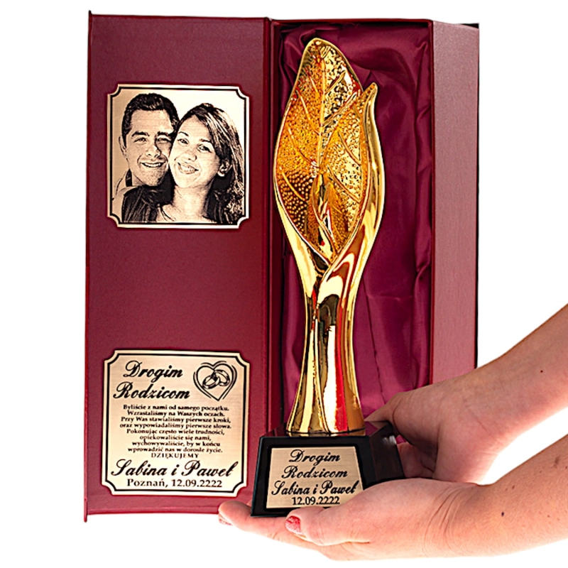 Złoty Liść Statuetka Trofeum Sportowe Elegancki Prezent Upominek Biznesowy ETUI W CENIE 0293f.jpg