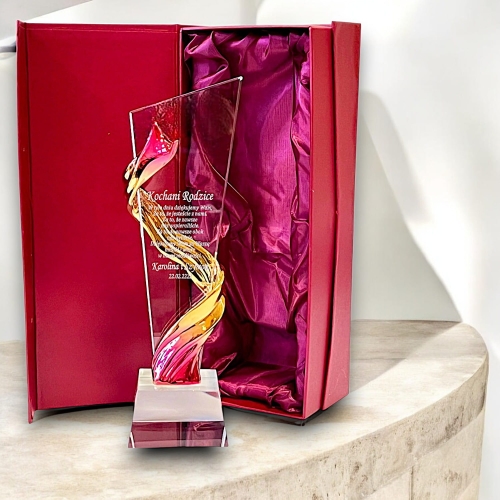 Duża statuetka 29 cm PŁOMIEŃ podziękowanie prezent dla rodziców na ślub wesele 1-99 rocznicę ślubu jubileusz - etui w cenie