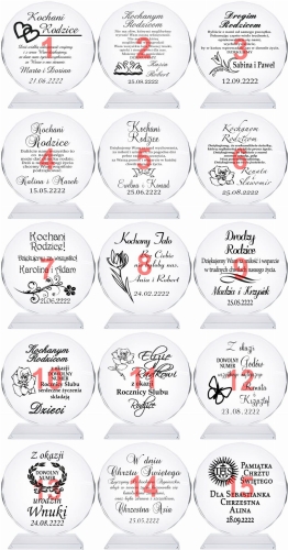 Grawerowany kryształ okrągły prezent dla rodziców wesele ślub