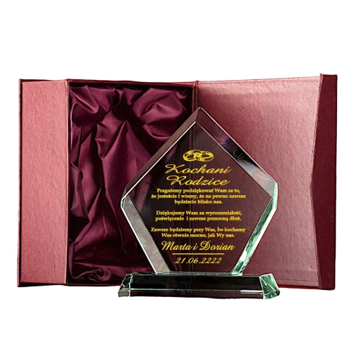 Szklana statuetka z grawerem i złoceniem podziękowania dla rodziców prezent na 18 20 25 30 35 40 45 50 55 60 65 70 75 80 85 90 95 100 urodziny jubileusz rocznica rodziców dziadków 0263W01a.jpg