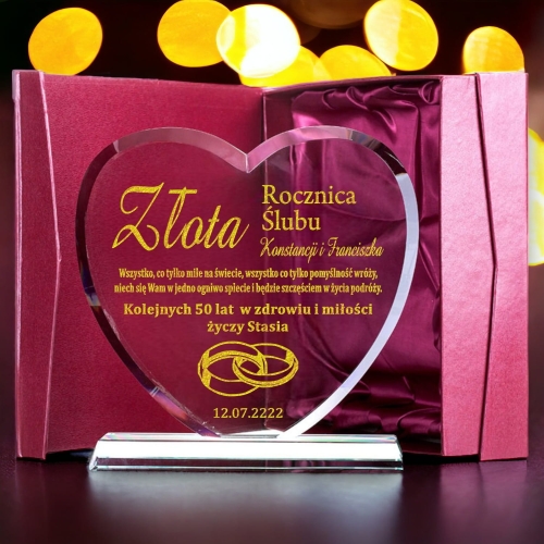 Grawerowane Serce ze Szkła - Ekskluzywny Prezent na Rocznicę Ślubu i Jubileusz dla rodziców dziadków przyjaciół wujostwa