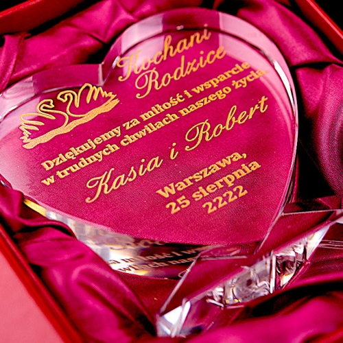 Grawerowany kryształ serce ze złoceniem prezent dla rodziców Dziadków Świadków Chrzestnych Dzień Babci Dziadka Matki Ojca Walentynki  0130g.jpg