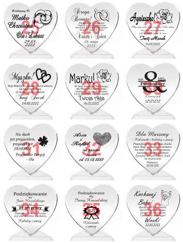 Grawerowany kryształ serce ze złoceniem prezent dla rodziców